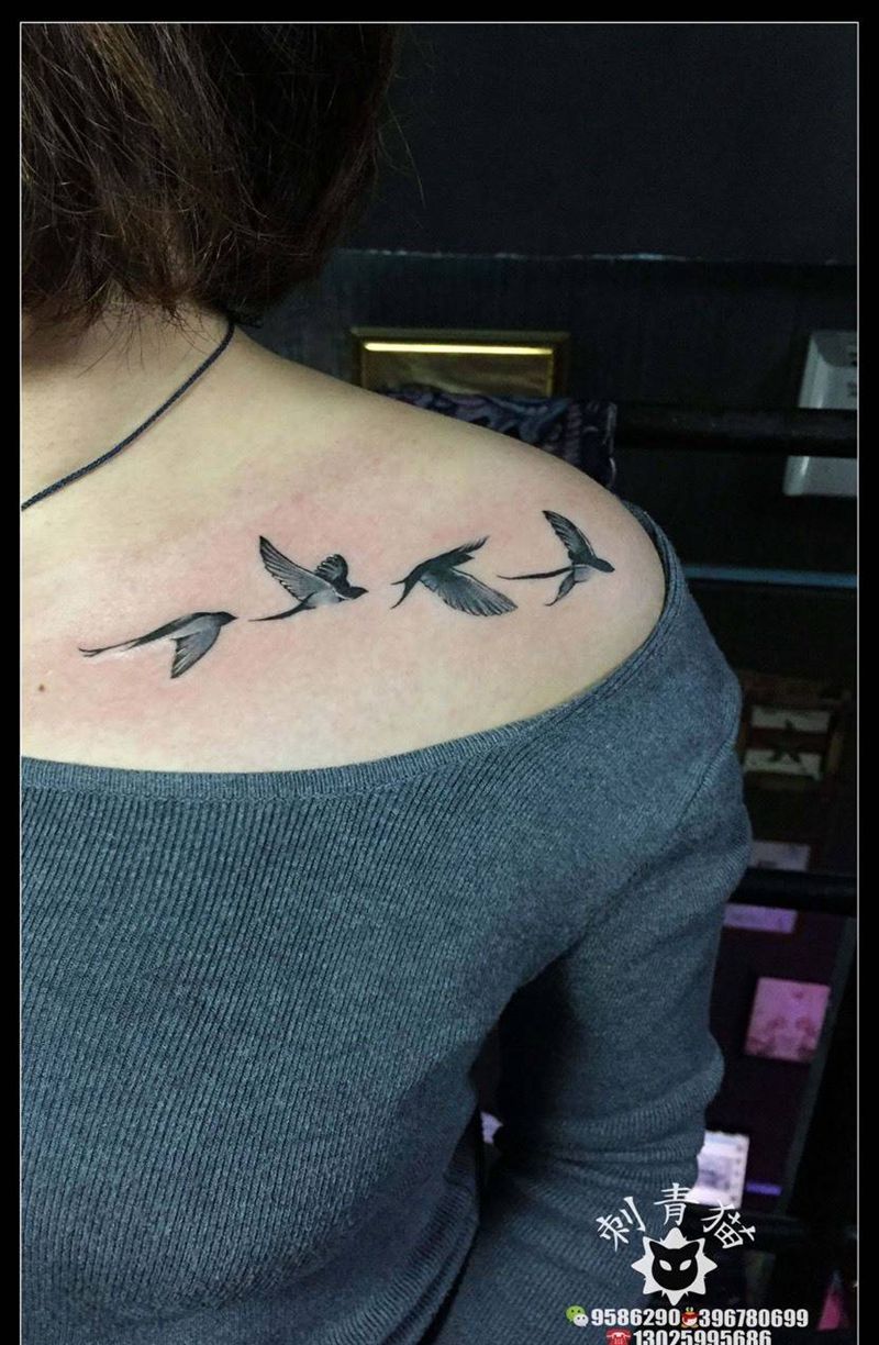 燕子纹身图片_成品肩部胸部欧美传统清新动物燕子纹身图案