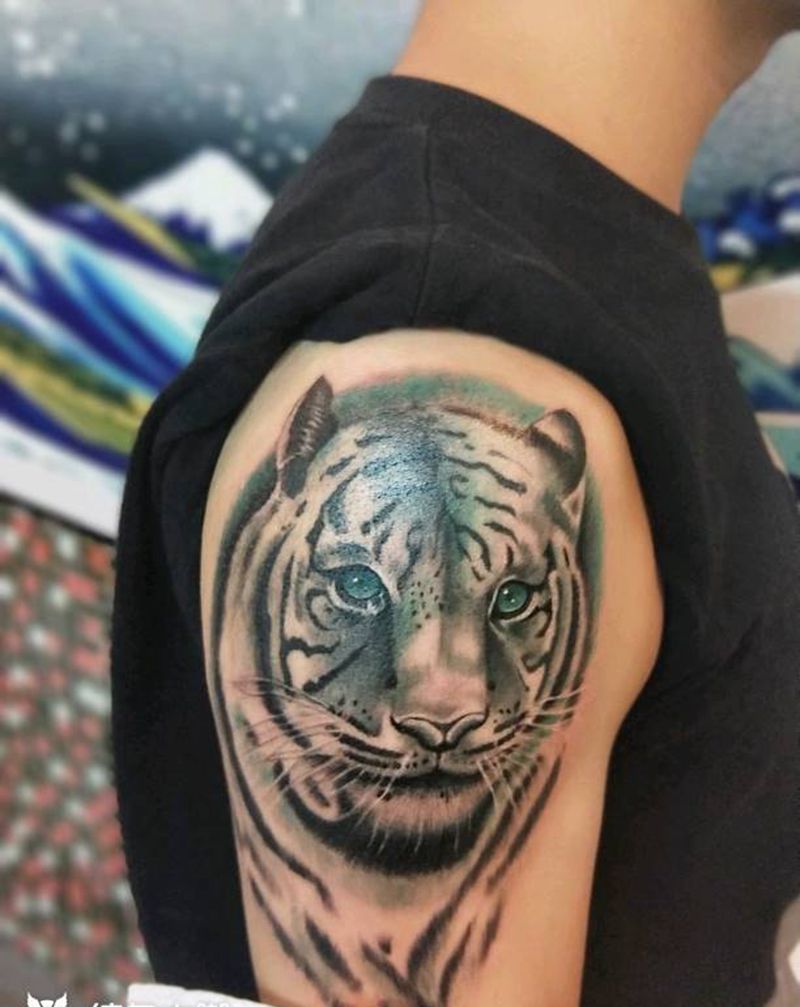 写实老虎纹身图片_手臂欧美写实水彩纹身图案