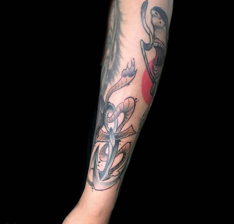 彩色组合花臂纹身图片_手臂水彩欧美纹身图案