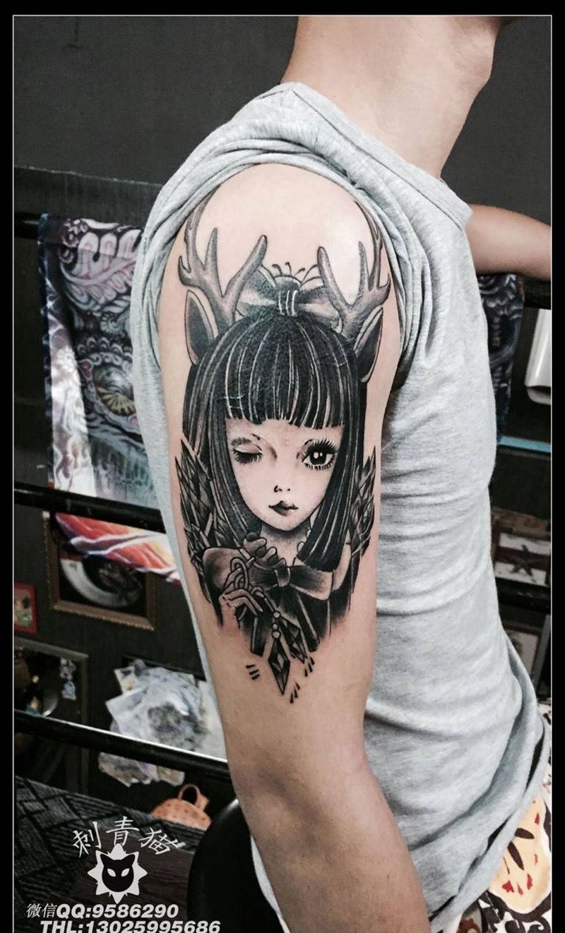 精灵纹身图片_成品手臂手部欧美人物清新纹身图案