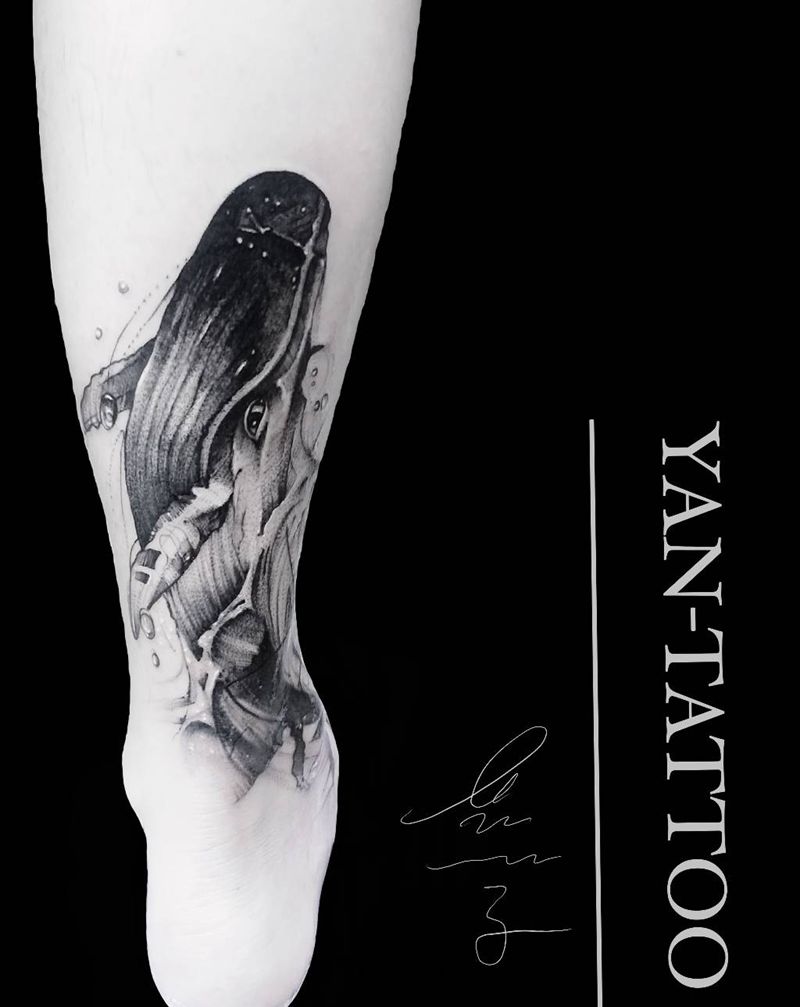 大鱼纹身图片_脚部点刺纹身图案