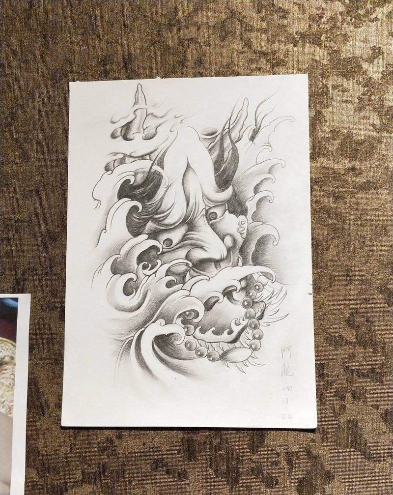 般若纹身图片_背部手臂腿部传统鬼神手稿纹身图案