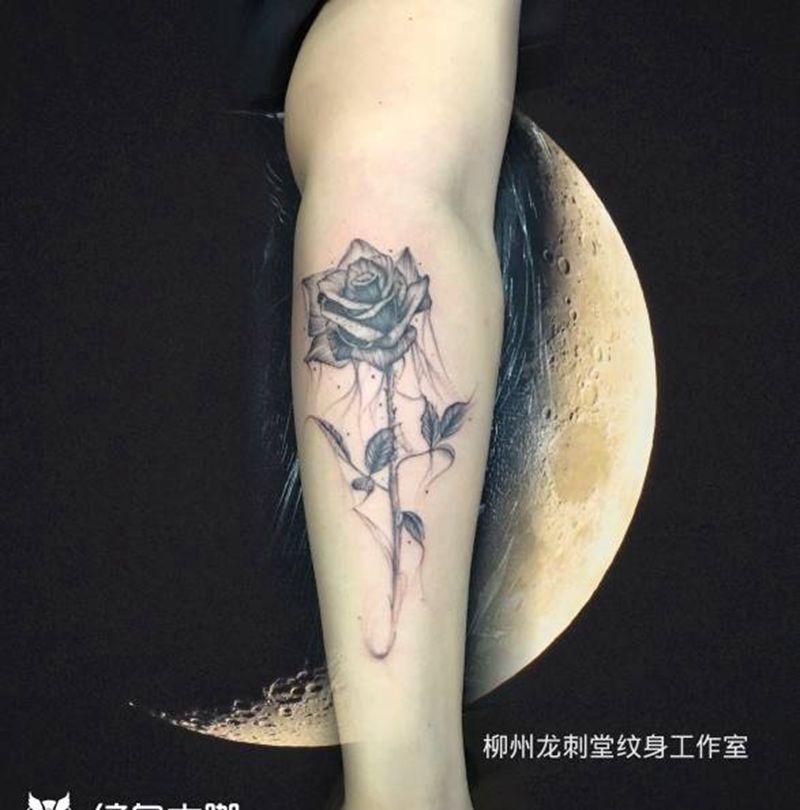 玫瑰纹身纹身图片_手臂植物纹身图案