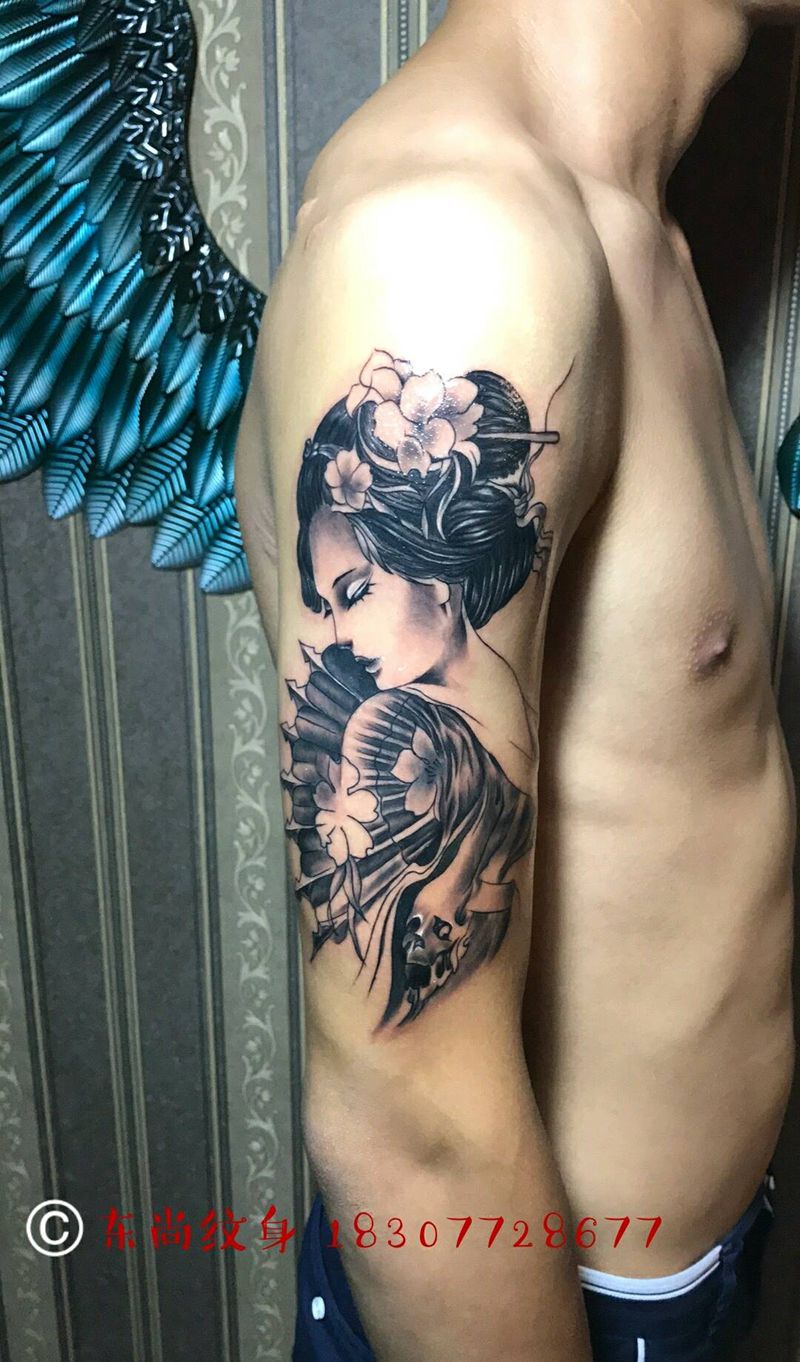 艺妓纹身图片_手臂人物纹身图案