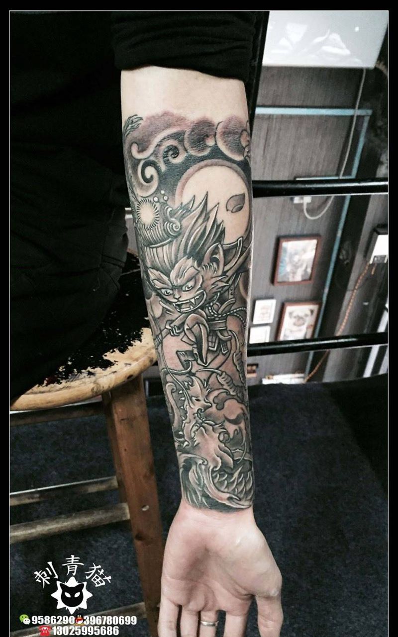 猴哥包小臂纹身图片_成品手臂手部传统动物鬼神齐天大圣孙悟空纹身图案