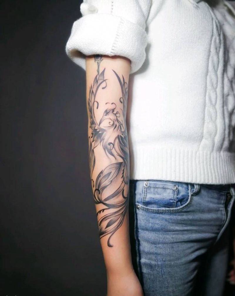 抽象凤凰纹身图片_手臂纹身图案