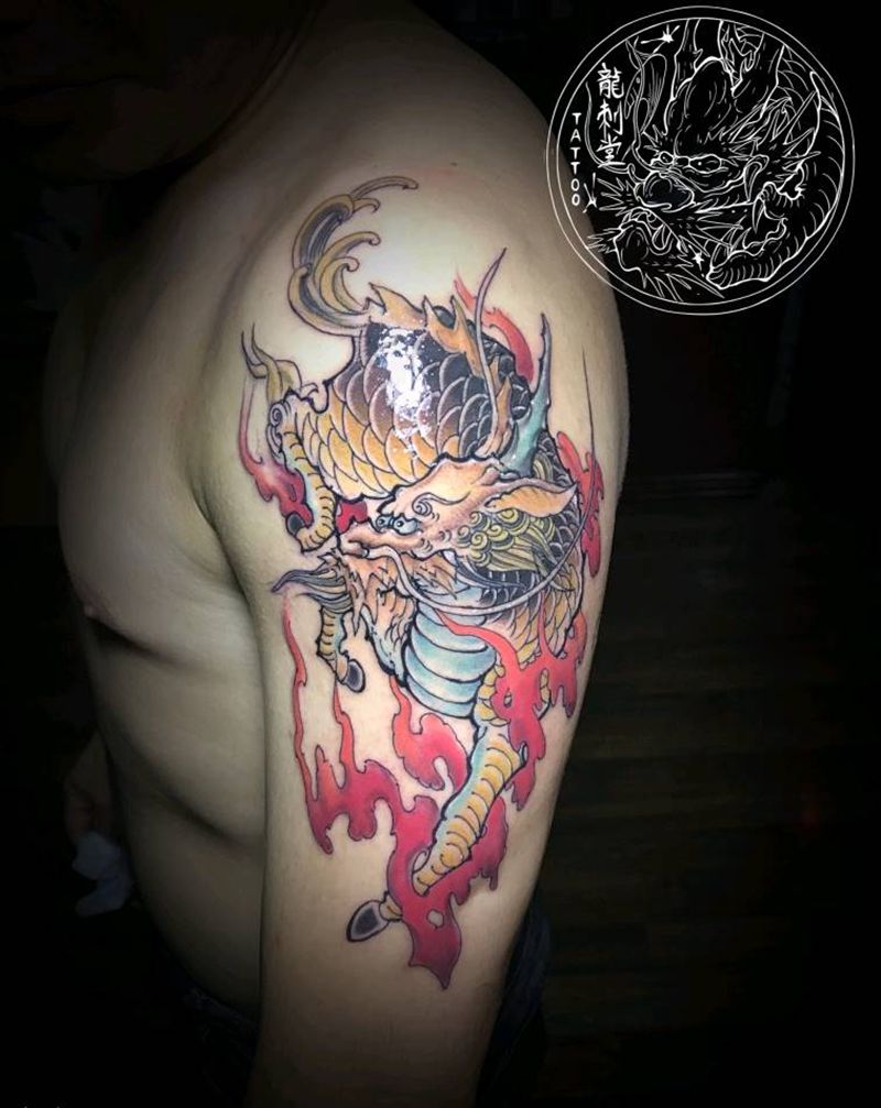 麒麟纹身图片_手臂新传统瑞兽动物神话纹身图案