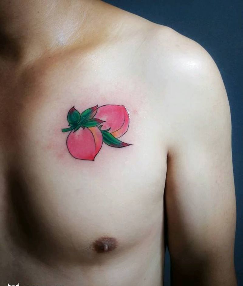 桃子纹身图片_胸部老传统桃子纹身图案