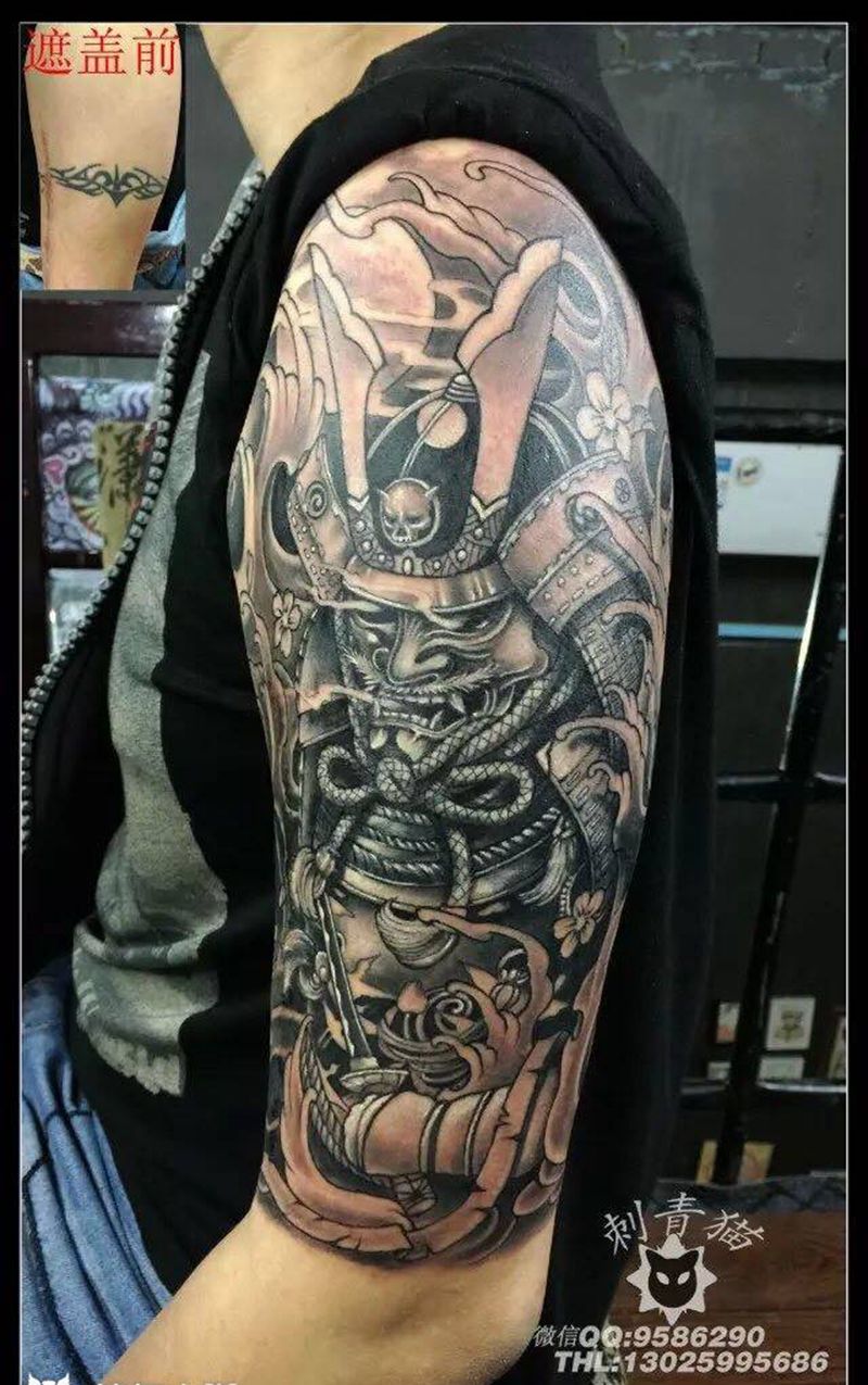 鬼武士纹身纹身图片_成品手臂手部传统鬼神纹身图案