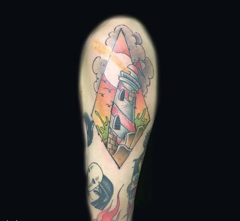 彩色小纹身纹身图片_手臂水彩New School纹身图案