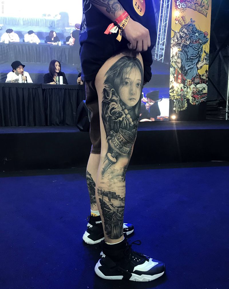 腿子纹身图片_欧美写实纹身图案