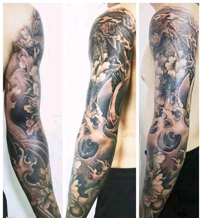 传统大花臂纹身图片_手臂新传统纹身图案