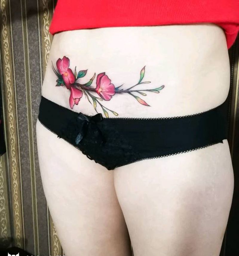 剖腹产遮盖纹身图片_腹部纹身图案