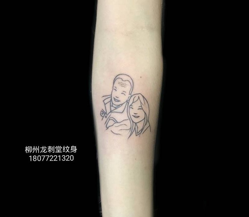 亲情纹身图片_手臂几何简笔画纹身图案