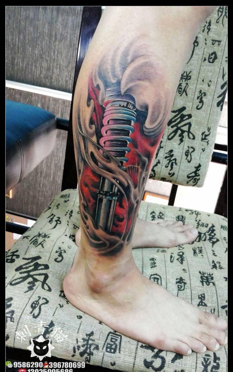 减震器纹身图片_成品腿部脚部欧美清新纹身图案