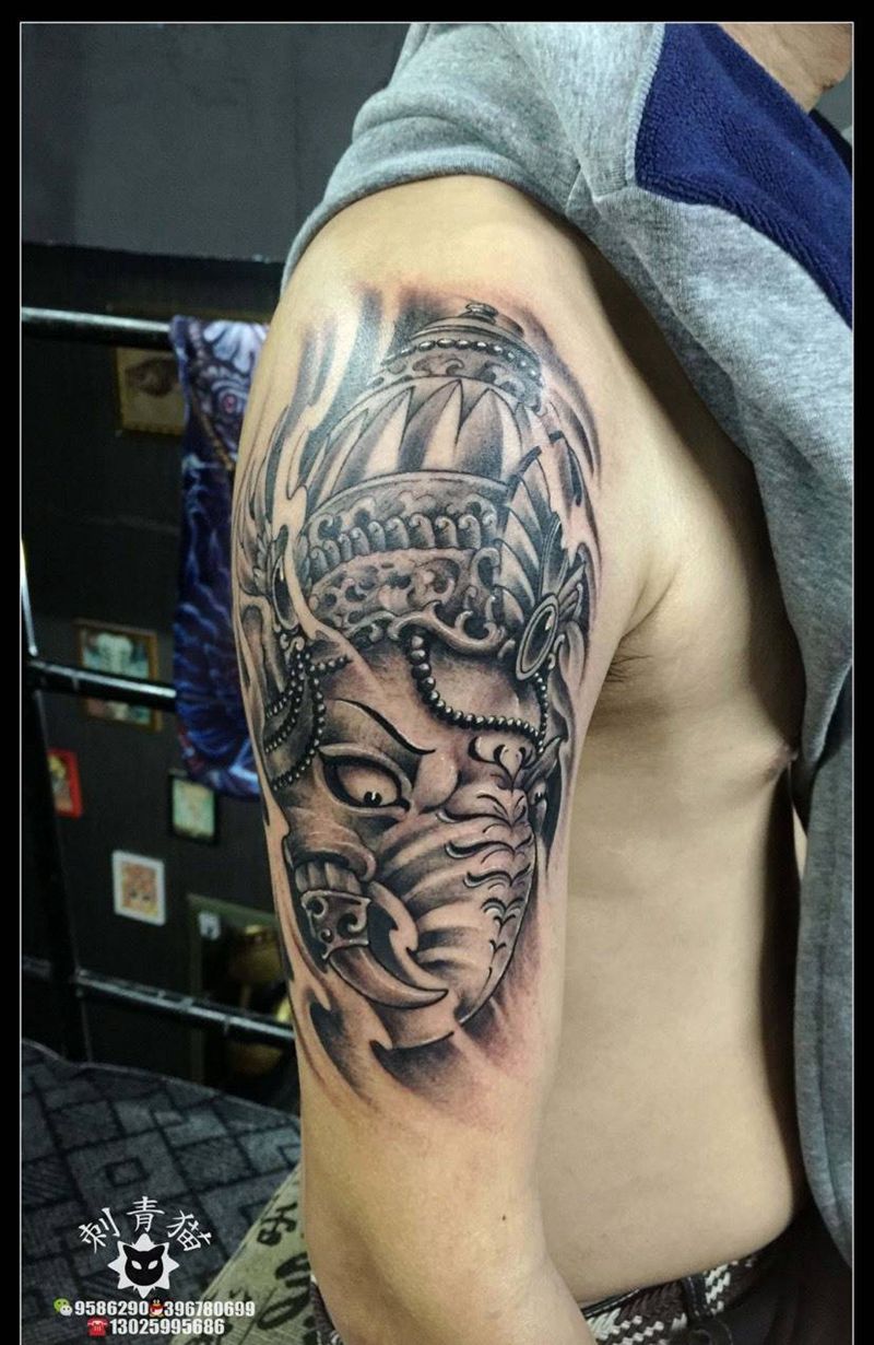 象神纹身图片_成品手臂手部传统动物象神纹身图案