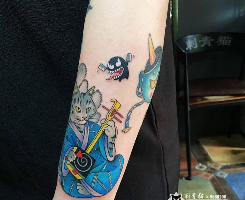 九尾猫'小毒液纹身图片