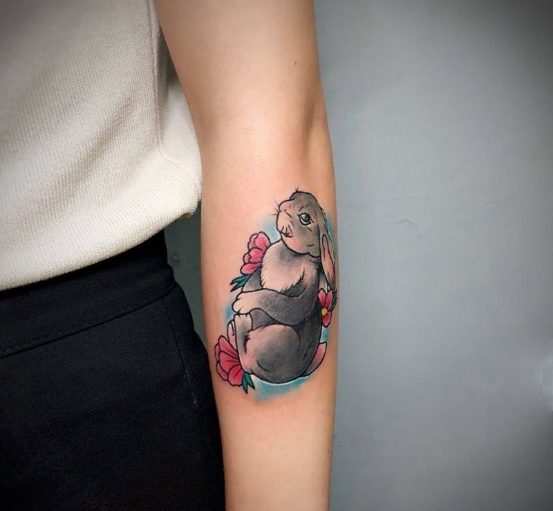 小兔子遮盖旧图纹身图片