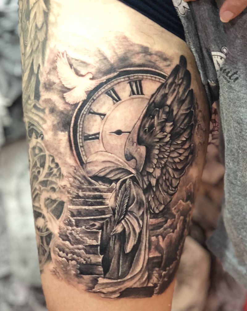 写实风格纹身图片_腿部欧美写实纹身图案