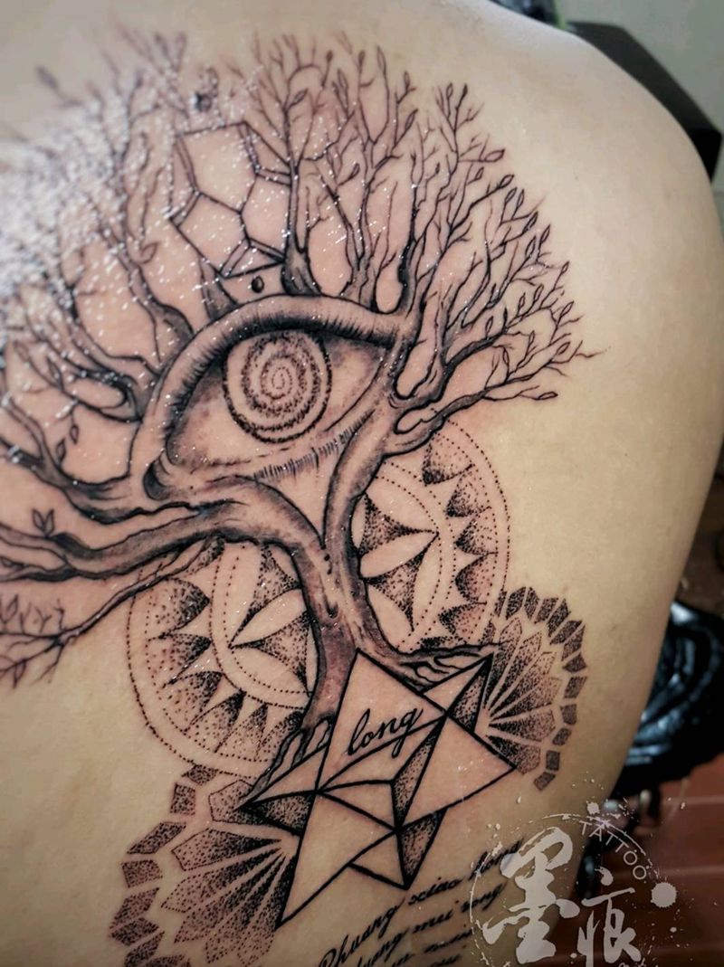 【守护者】纹身图片_欧美清新几何植物原创成品纹身图案