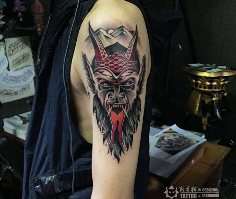 撒旦纹身图片_成品手臂手部欧美人物宗教撒旦纹身图案