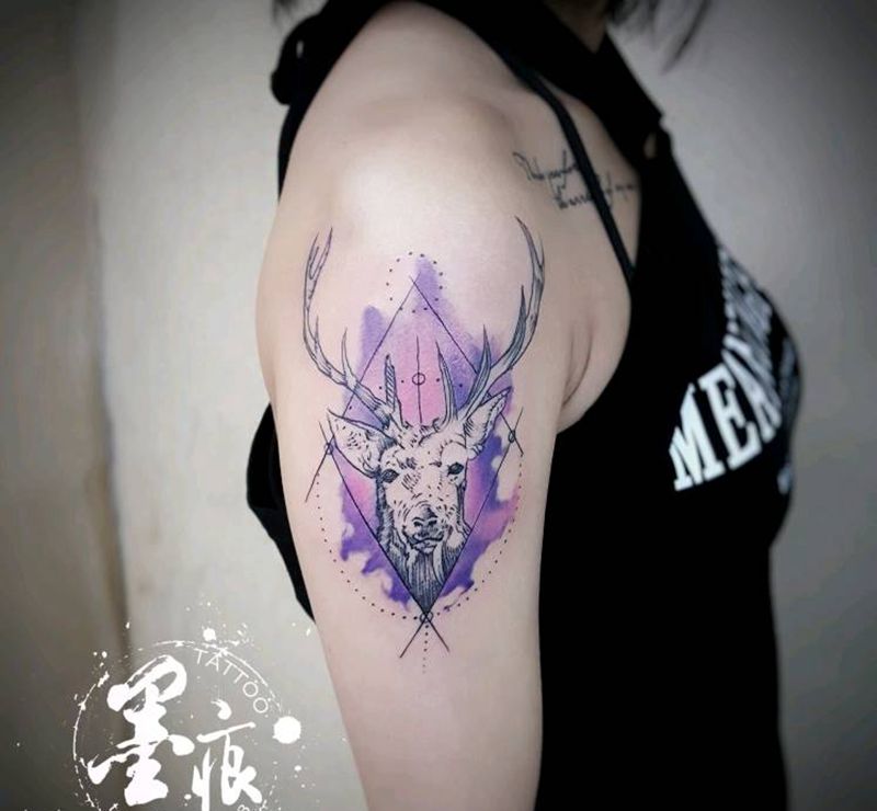 《水彩．鹿》纹身图片_手臂清新原创成品纹身图案