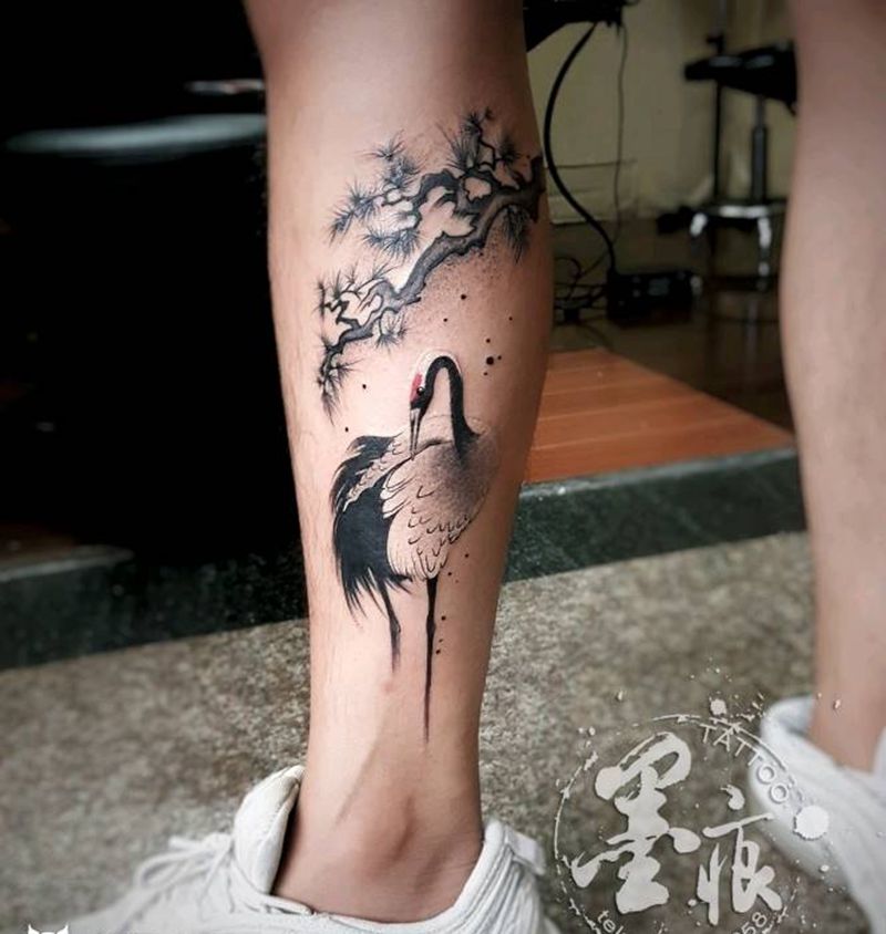 《白鹤》纹身图片_手臂腿部手部脚部欧美传统动物鬼神原创成品纹身图案