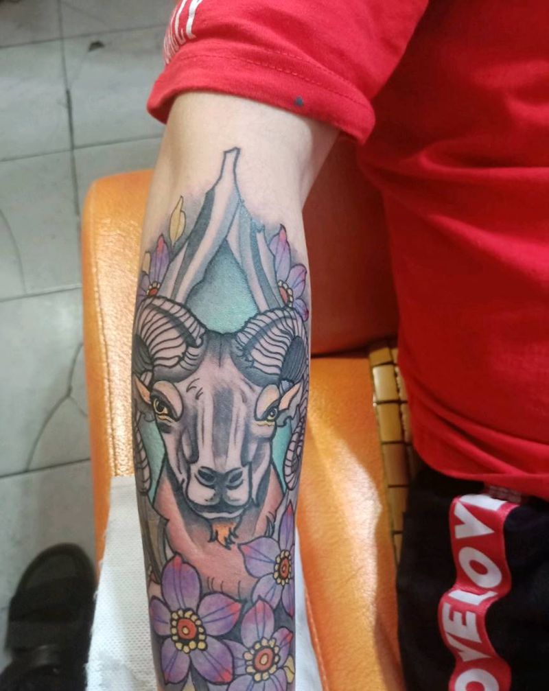 公羊纹身图片_New School纹身图案