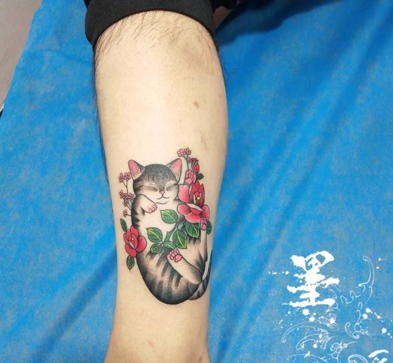 加菲猫纹身图片_脚部腿部Old SchoolNew School纹身图案