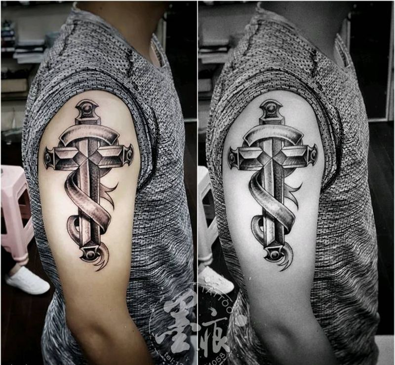十字 架纹身图片_手臂手部欧美清新几何图腾宗教原创成品纹身图案