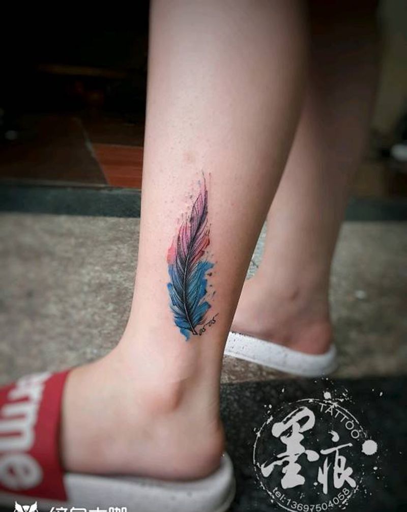 羽毛纹身图片_手臂腿部手部脚部欧美传统清新原创成品纹身图案