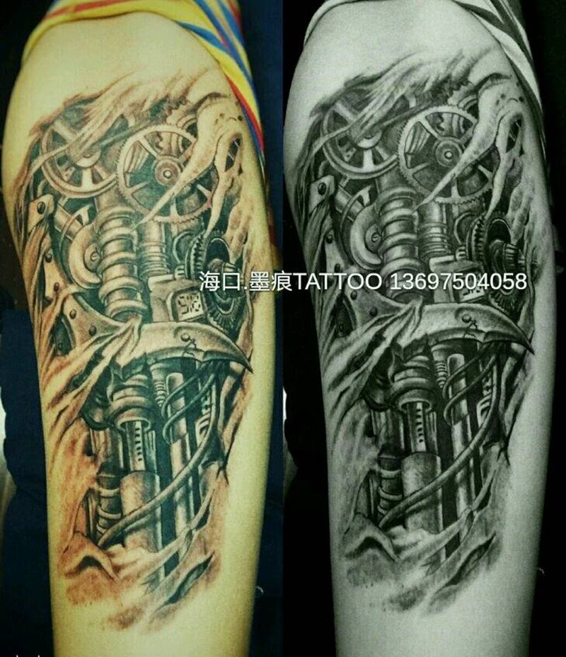 机械腿纹身图片_腿部欧美写实静物成品纹身图案