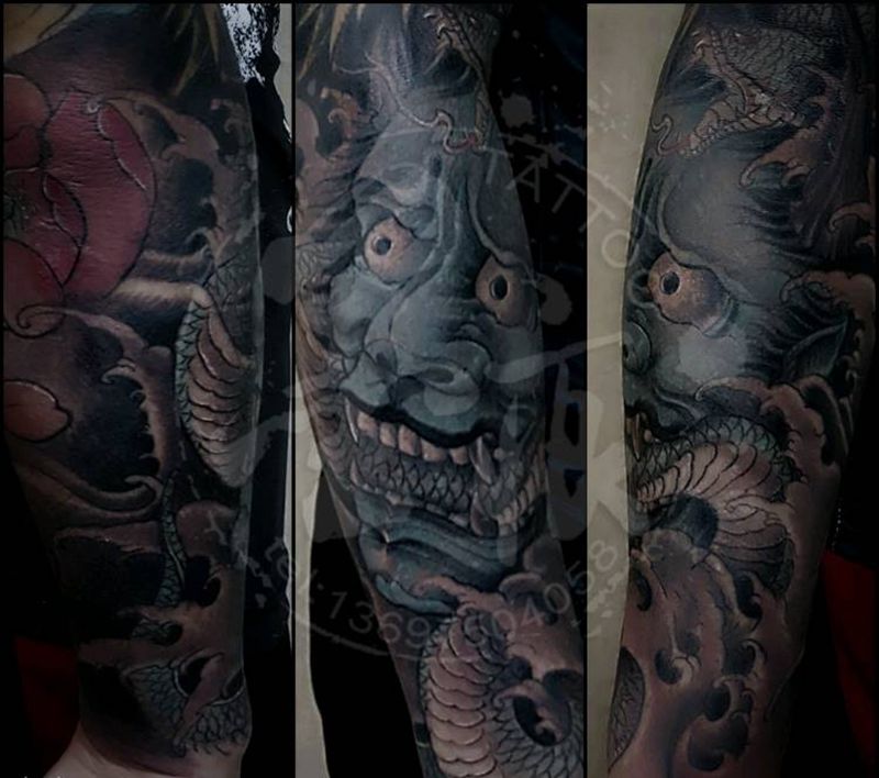 般若纹身图片_手部传统鬼神原创成品纹身图案