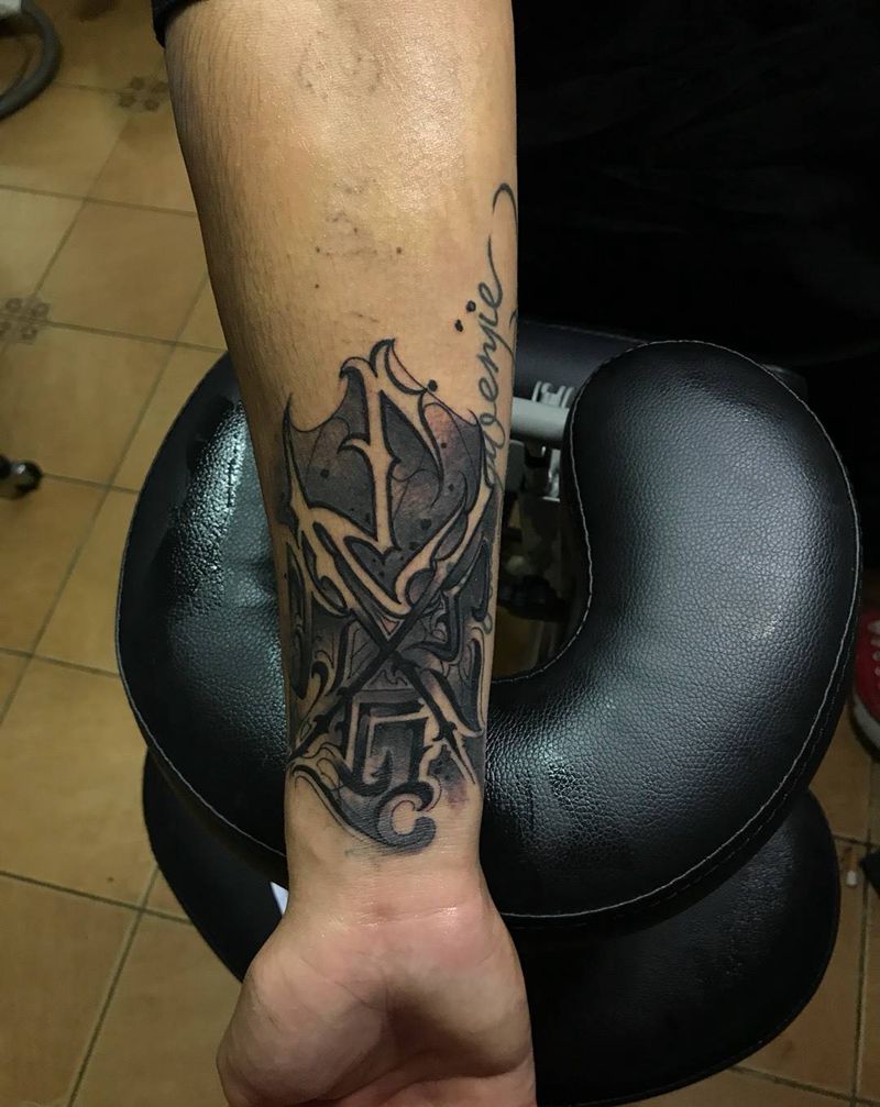 奇卡诺遮盖纹身图片_清新手臂手稿图腾奇卡诺纹身图案