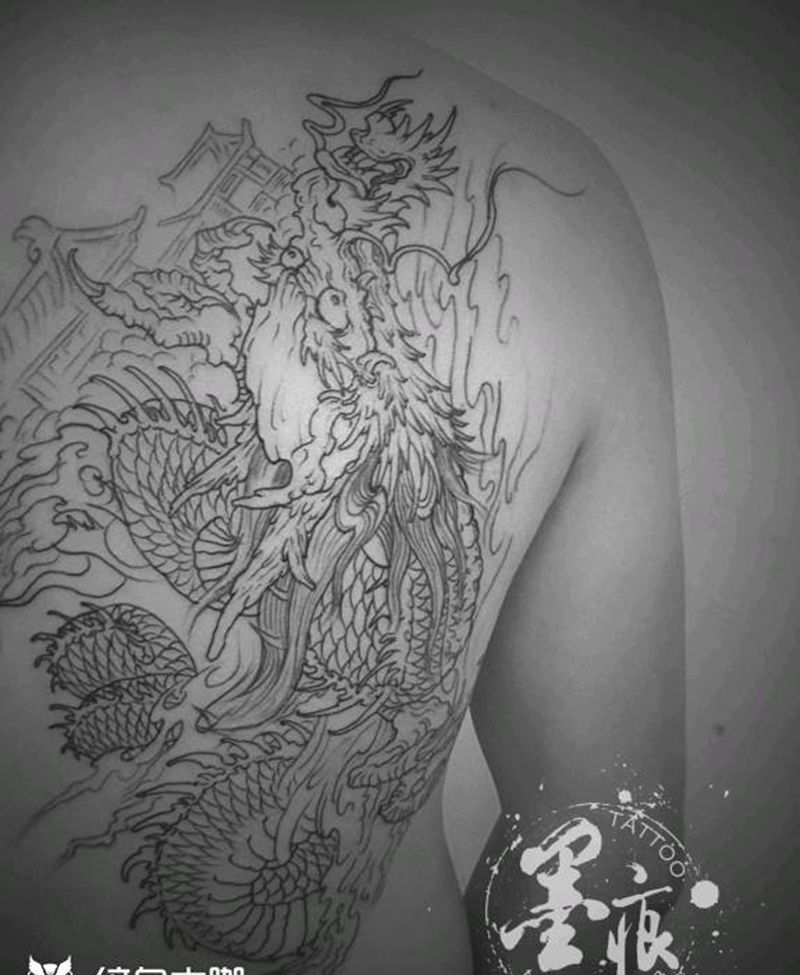 龙纹身图片_肩部背部新传统纹身图案