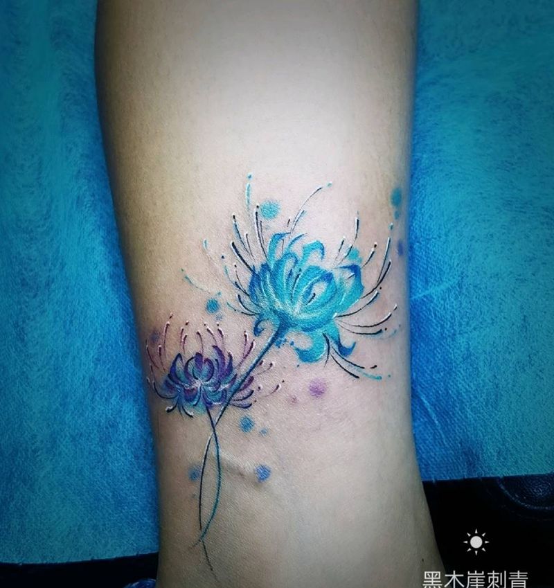 彼岸花纹身图片_腿部水彩纹身图案