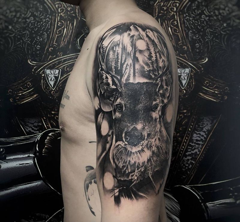 写实麋鹿纹身图片