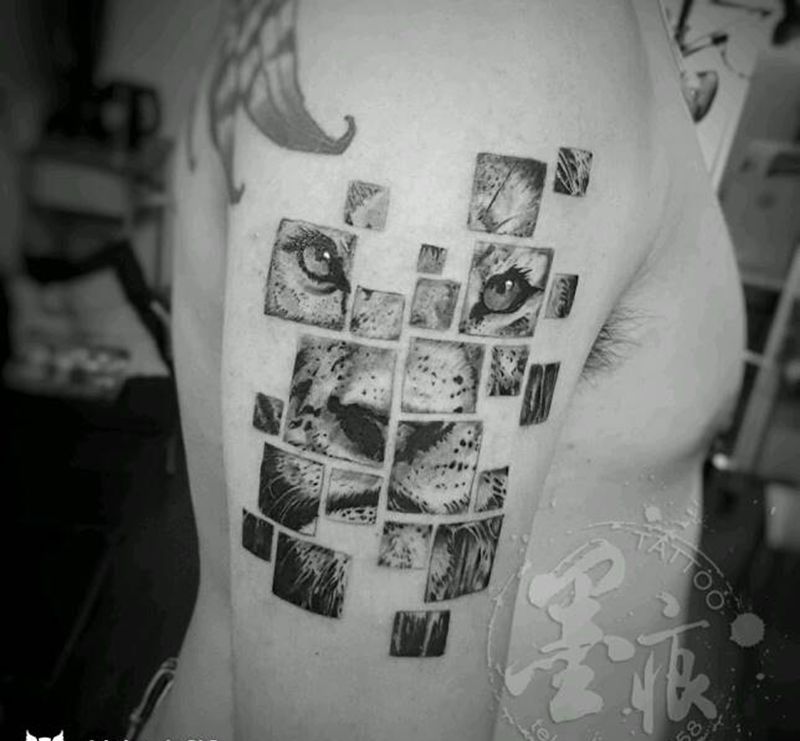 拼图狮纹身图片_手臂手部欧美清新几何动物成品纹身图案