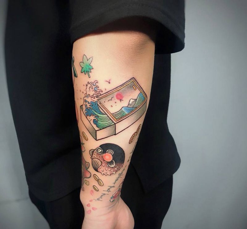 日式小臂拼接纹身图片