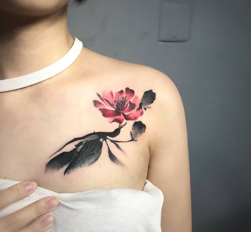 中国风 花 遮盖纹身图片