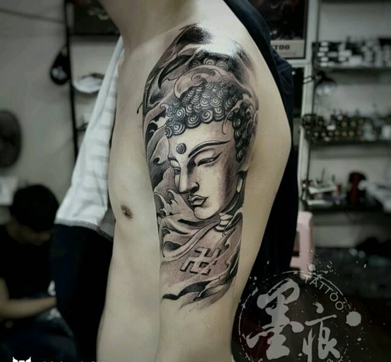 佛纹身图片_手臂传统人物鬼神成品纹身图案
