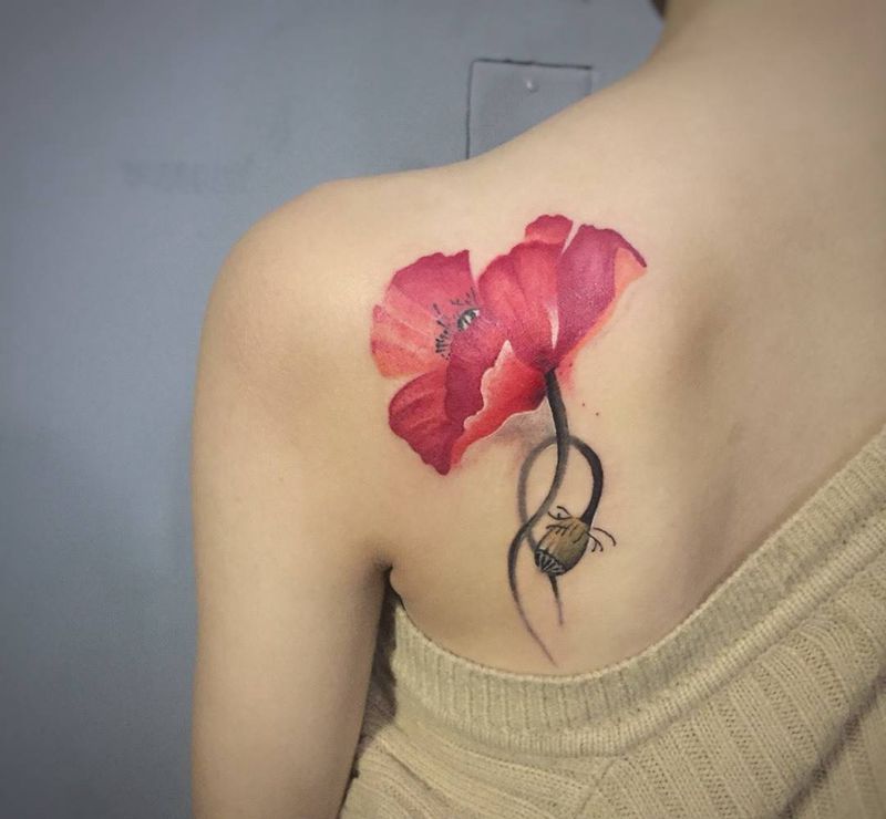 水墨罂粟纹身图片