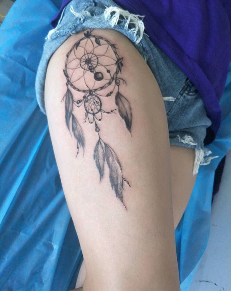 捕梦网纹身图片_腿部纹身图案