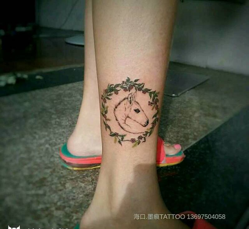 爱纹身图片_腿部清新几何动物植物原创成品手稿纹身图案