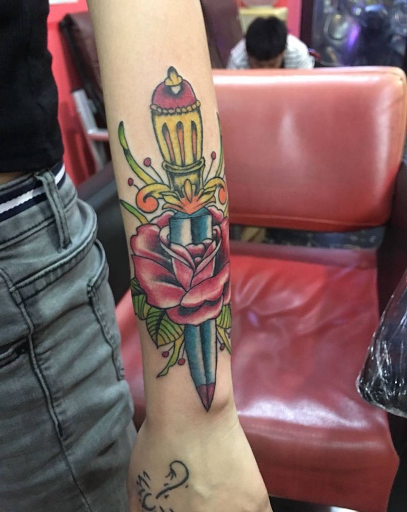 玫瑰剑纹身图片