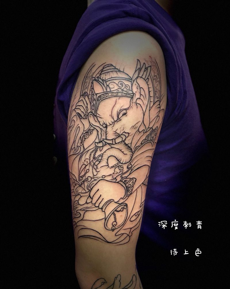 象神线条纹身图片