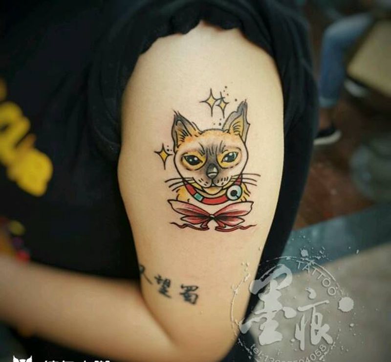 暹罗猫，客人自带图案略修改纹身图片