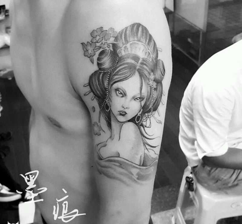 本店近作《艺妓》纹身图片_手臂手部传统人物成品纹身图案