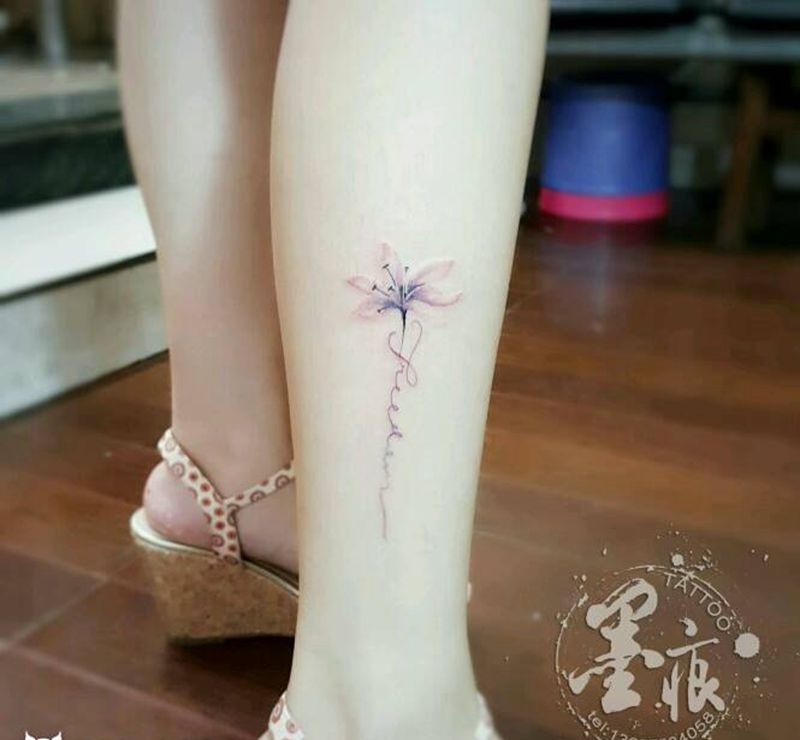 小清新纹身图片_腿部脚部欧美传统清新字符植物成品纹身图案