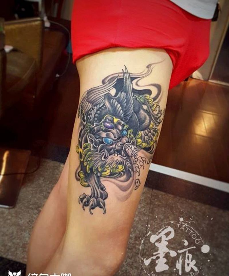 貔貅纹身图片_脚部新传统纹身图案